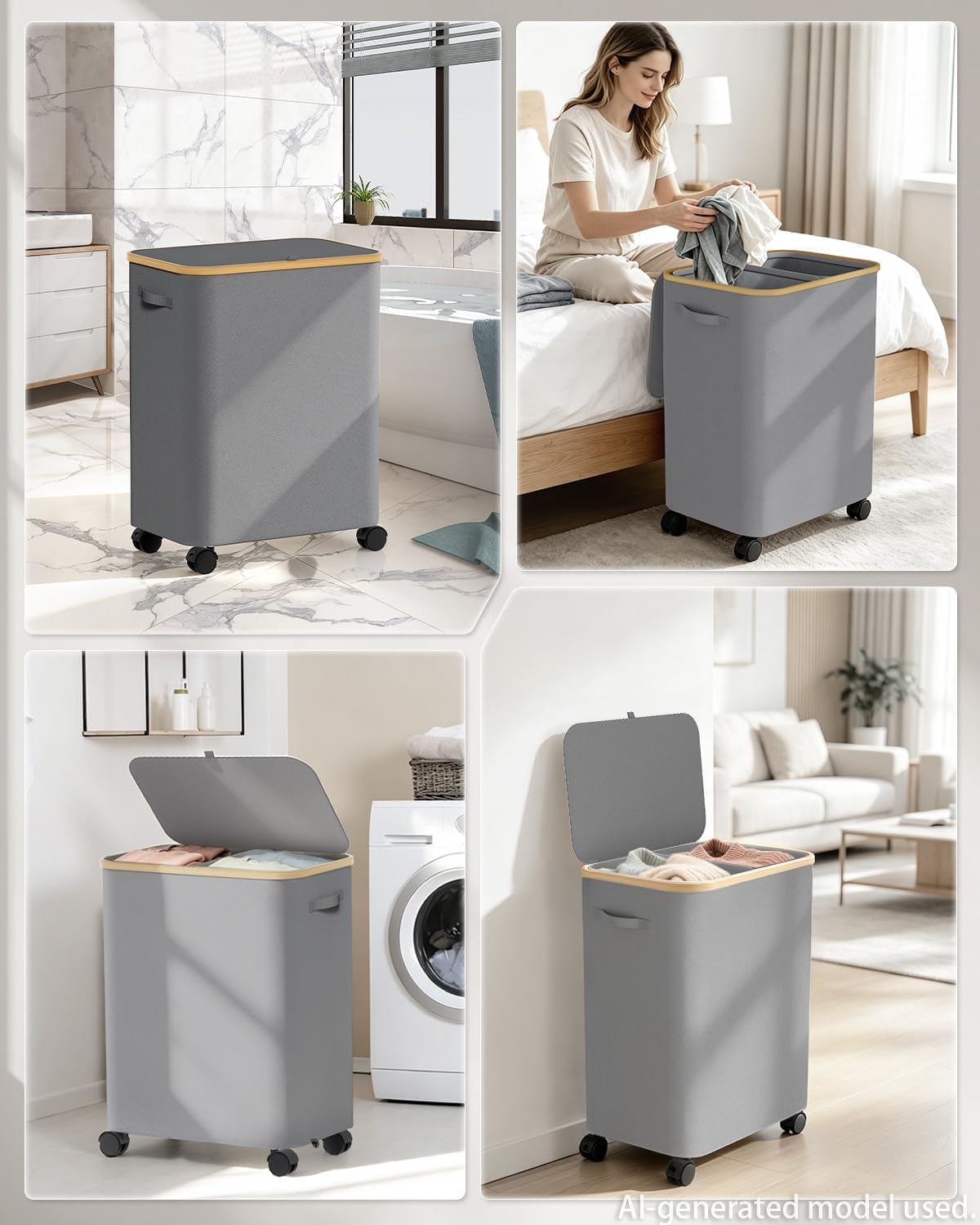 Laundry Hamper with Wheels, 75L Rolling Laundry Basket, Removable Inner Bag