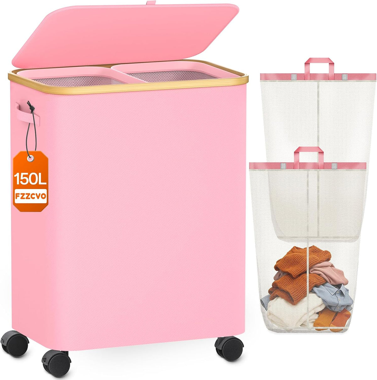 Laundry Hamper with Wheels, 75L Rolling Laundry Basket, Removable Inner Bag