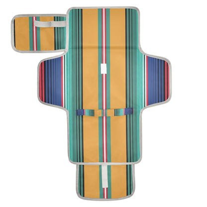 Spring Southwestern Stripe Portable Diaper Changing Pad - Waterproof Travel Mat with Head Cushion, Diaper & Wipes Pockets, Foldable Baby Changing Mat for On-The-Go Parents