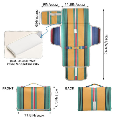 Spring Southwestern Stripe Portable Diaper Changing Pad - Waterproof Travel Mat with Head Cushion, Diaper & Wipes Pockets, Foldable Baby Changing Mat for On-The-Go Parents