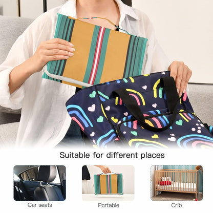 Spring Southwestern Stripe Portable Diaper Changing Pad - Waterproof Travel Mat with Head Cushion, Diaper & Wipes Pockets, Foldable Baby Changing Mat for On-The-Go Parents