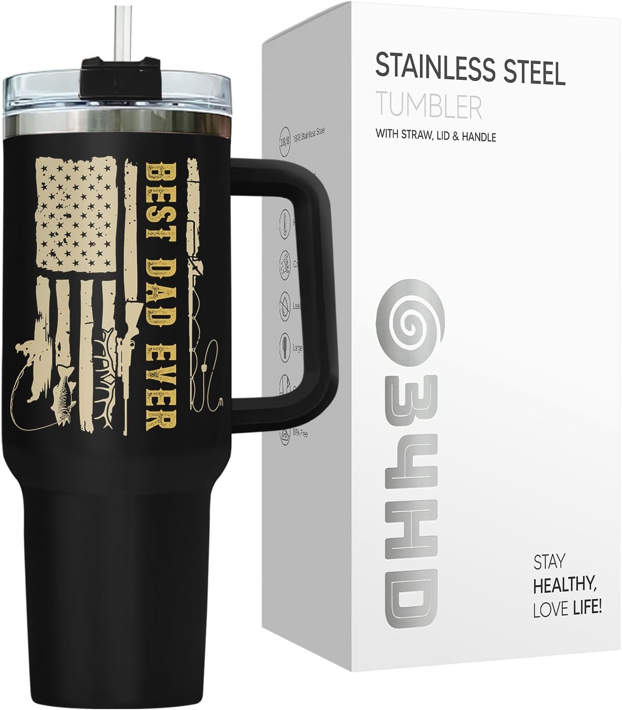 Dad Dadman Funny 40 oz Tumbler with Handle, Funny Dad Gift | Gift for Dad Tumbler 40oz, Cool Dadman Travel Mug, Funny Superhero Birthday from Daughter Son - Colors A