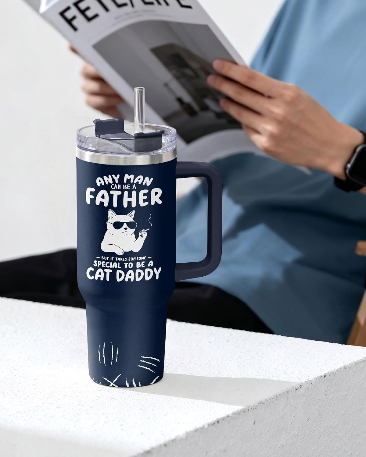 Dad Dadman Funny 40 oz Tumbler with Handle, Funny Dad Gift | Gift for Dad Tumbler 40oz, Cool Dadman Travel Mug, Funny Superhero Birthday from Daughter Son - Colors A
