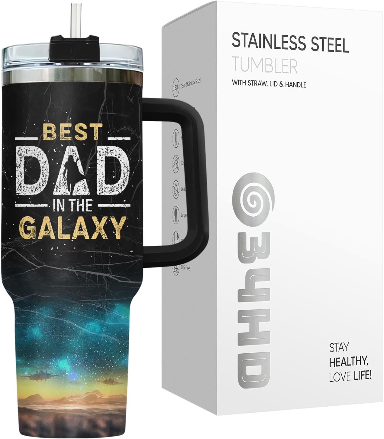 Dad Dadman Funny 40 oz Tumbler with Handle, Funny Dad Gift | Gift for Dad Tumbler 40oz, Cool Dadman Travel Mug, Funny Superhero Birthday from Daughter Son - Colors A