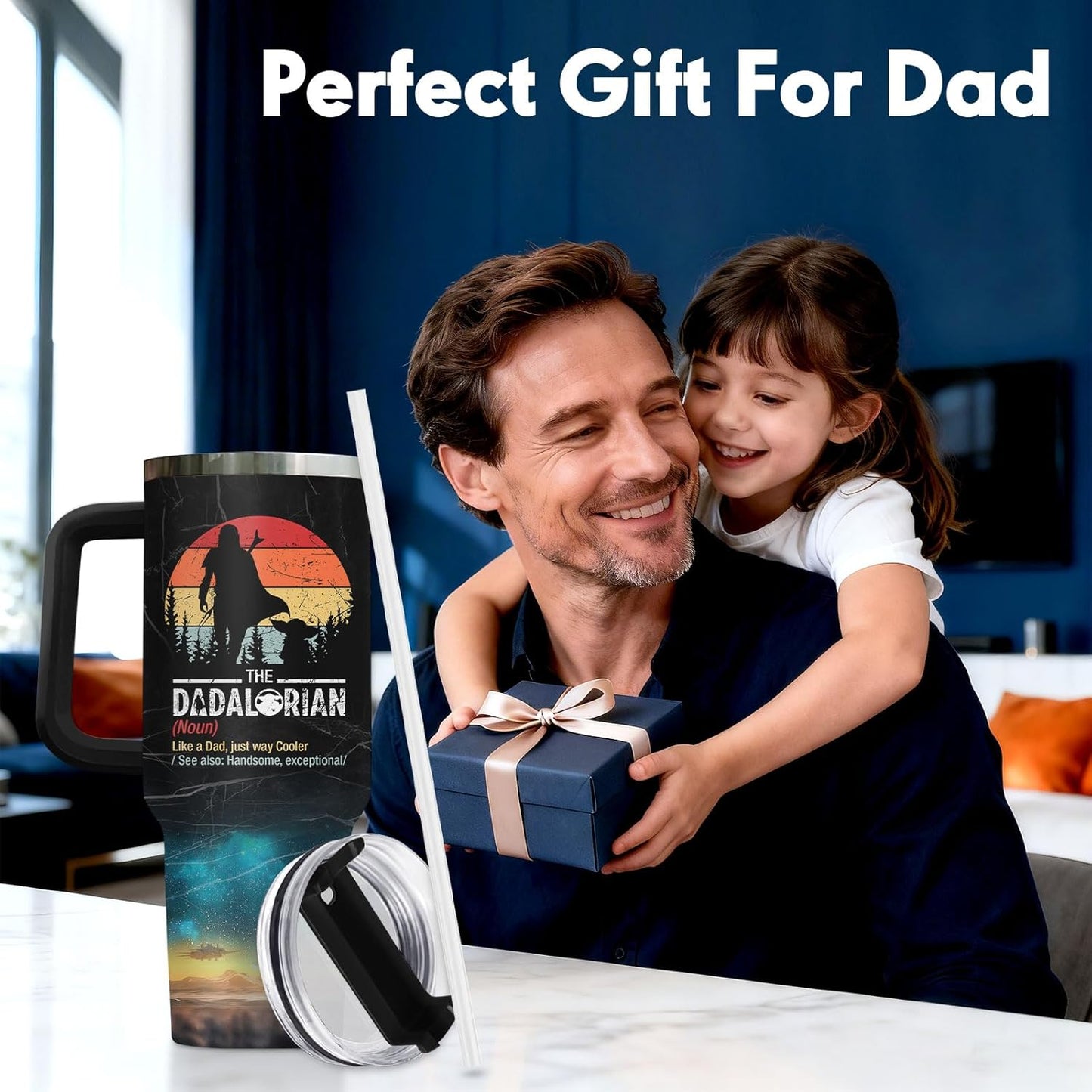 Dad Dadman Funny 40 oz Tumbler with Handle, Funny Dad Gift | Gift for Dad Tumbler 40oz, Cool Dadman Travel Mug, Funny Superhero Birthday from Daughter Son - Colors A