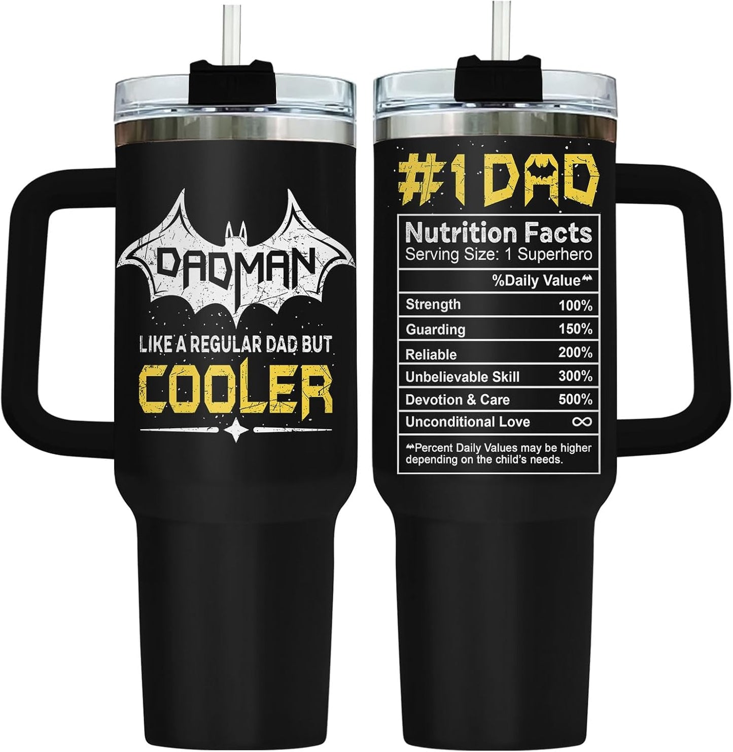 Dad Dadman Funny 40 oz Tumbler with Handle, Funny Dad Gift | Gift for Dad Tumbler 40oz, Cool Dadman Travel Mug, Funny Superhero Birthday from Daughter Son - Colors A