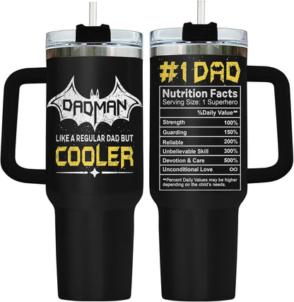 Dad Dadman Funny 40 oz Tumbler with Handle, Funny Dad Gift | Gift for Dad Tumbler 40oz, Cool Dadman Travel Mug, Funny Superhero Birthday from Daughter Son - Colors A