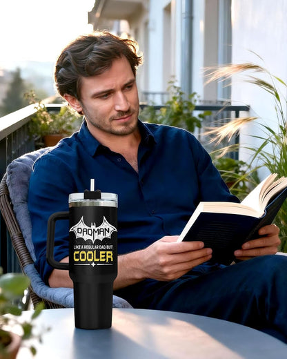 Dad Dadman Funny 40 oz Tumbler with Handle, Funny Dad Gift | Gift for Dad Tumbler 40oz, Cool Dadman Travel Mug, Funny Superhero Birthday from Daughter Son - Colors A