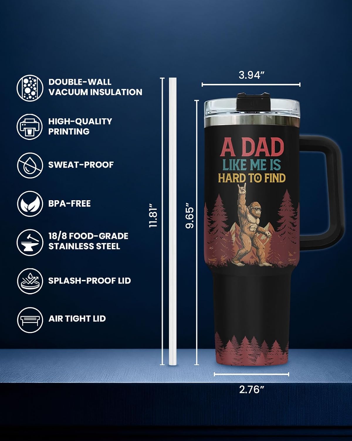 Dad Dadman Funny 40 oz Tumbler with Handle, Funny Dad Gift | Gift for Dad Tumbler 40oz, Cool Dadman Travel Mug, Funny Superhero Birthday from Daughter Son - Colors A