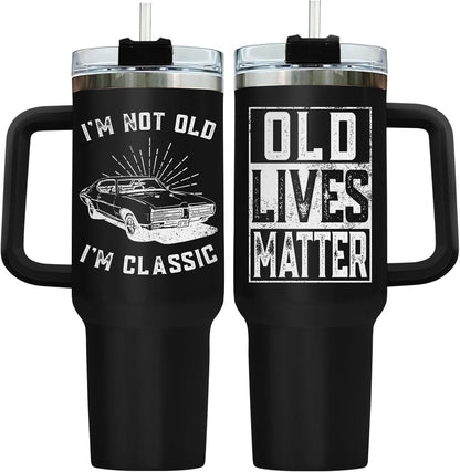 Dad Dadman Funny 40 oz Tumbler with Handle, Funny Dad Gift | Gift for Dad Tumbler 40oz, Cool Dadman Travel Mug, Funny Superhero Birthday from Daughter Son - Colors A