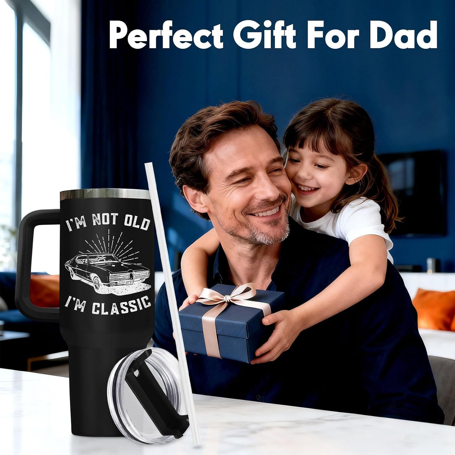 Dad Dadman Funny 40 oz Tumbler with Handle, Funny Dad Gift | Gift for Dad Tumbler 40oz, Cool Dadman Travel Mug, Funny Superhero Birthday from Daughter Son - Colors A