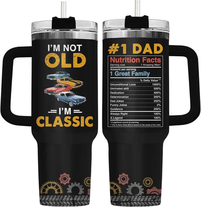 Dad Dadman Funny 40 oz Tumbler with Handle, Funny Dad Gift | Gift for Dad Tumbler 40oz, Cool Dadman Travel Mug, Funny Superhero Birthday from Daughter Son - Colors A