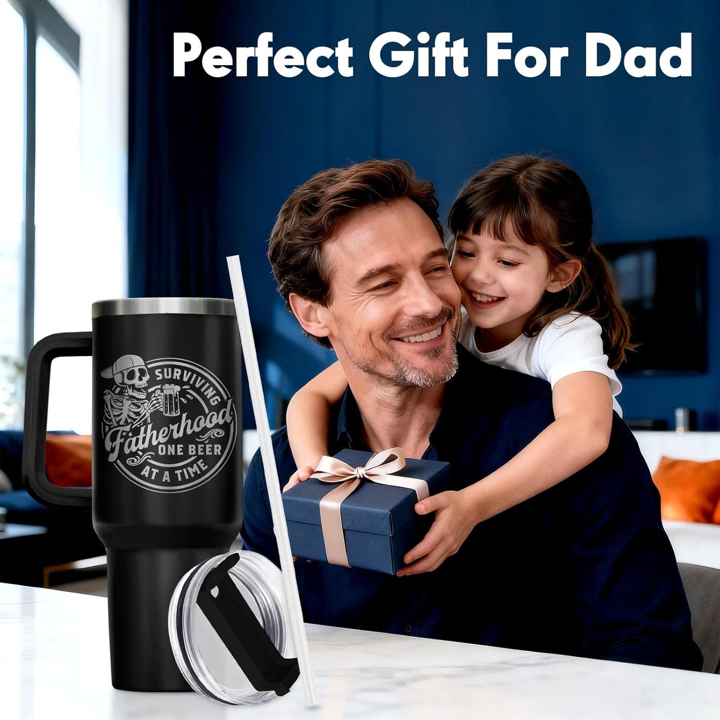 Dad Dadman Funny 40 oz Tumbler with Handle, Funny Dad Gift | Gift for Dad Tumbler 40oz, Cool Dadman Travel Mug, Funny Superhero Birthday from Daughter Son - Colors A