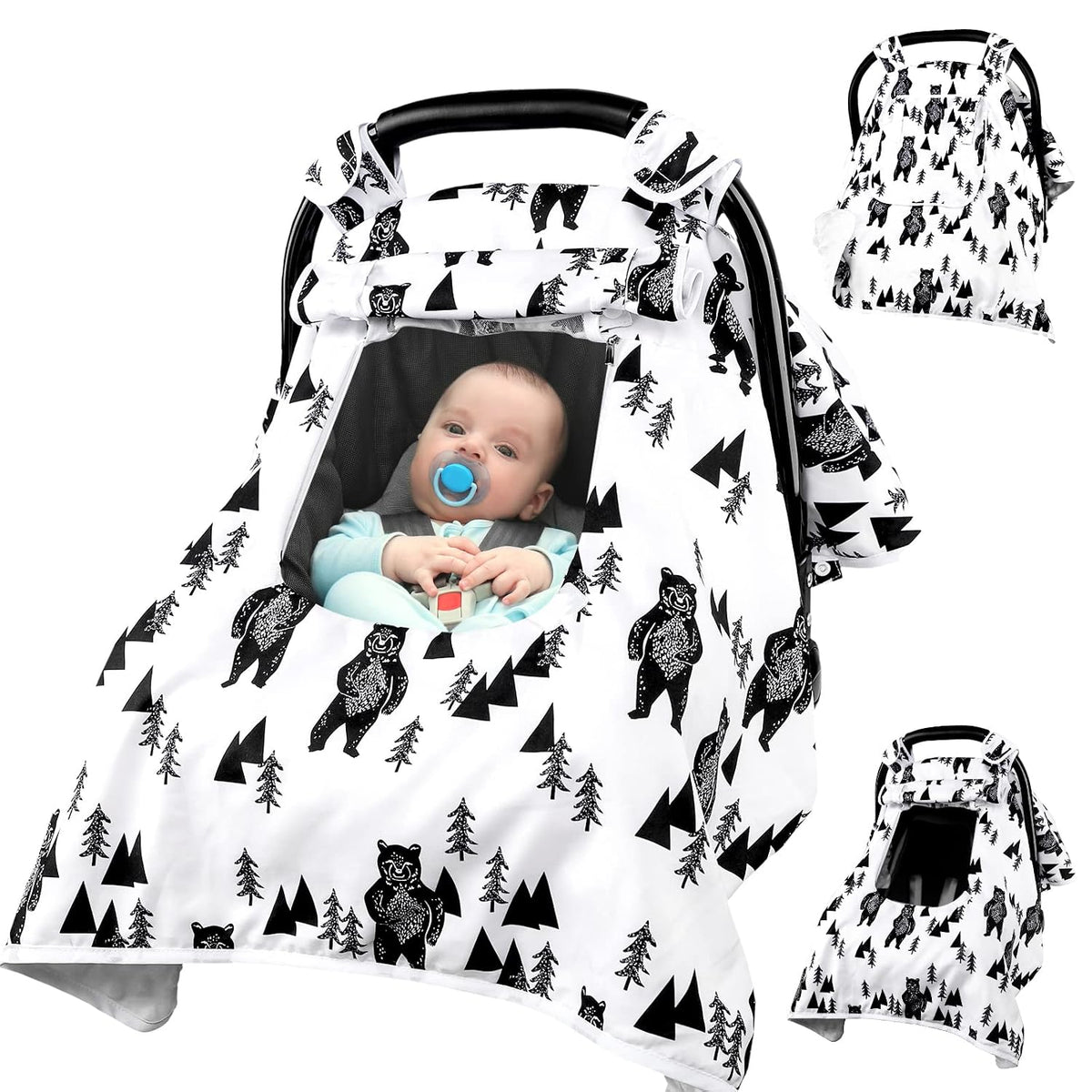 Baby Carseat Seat Cover Girls, Winter Carseat Canopy, Cozy & Warm Cover with Zipper Peep Windows, Infant Minky Carrier Cover, Soft Breathable, Baby Must Have, Retro Flower