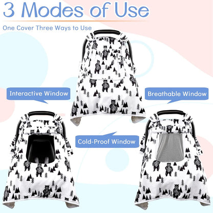 Baby Carseat Seat Cover Girls, Winter Carseat Canopy, Cozy & Warm Cover with Zipper Peep Windows, Infant Minky Carrier Cover, Soft Breathable, Baby Must Have, Retro Flower