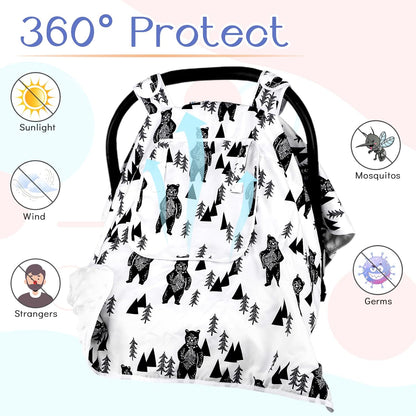 Baby Carseat Seat Cover Girls, Winter Carseat Canopy, Cozy & Warm Cover with Zipper Peep Windows, Infant Minky Carrier Cover, Soft Breathable, Baby Must Have, Retro Flower