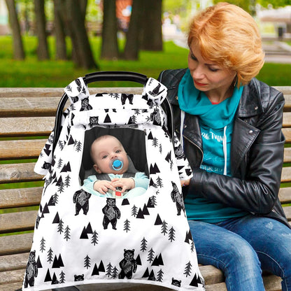 Baby Carseat Seat Cover Girls, Winter Carseat Canopy, Cozy & Warm Cover with Zipper Peep Windows, Infant Minky Carrier Cover, Soft Breathable, Baby Must Have, Retro Flower