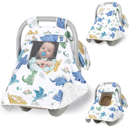 Baby Carseat Seat Cover Girls, Winter Carseat Canopy, Cozy & Warm Cover with Zipper Peep Windows, Infant Minky Carrier Cover, Soft Breathable, Baby Must Have, Retro Flower