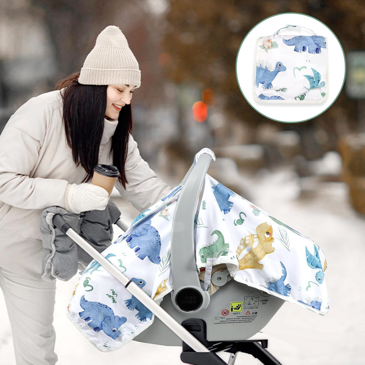 Baby Carseat Seat Cover Girls, Winter Carseat Canopy, Cozy & Warm Cover with Zipper Peep Windows, Infant Minky Carrier Cover, Soft Breathable, Baby Must Have, Retro Flower