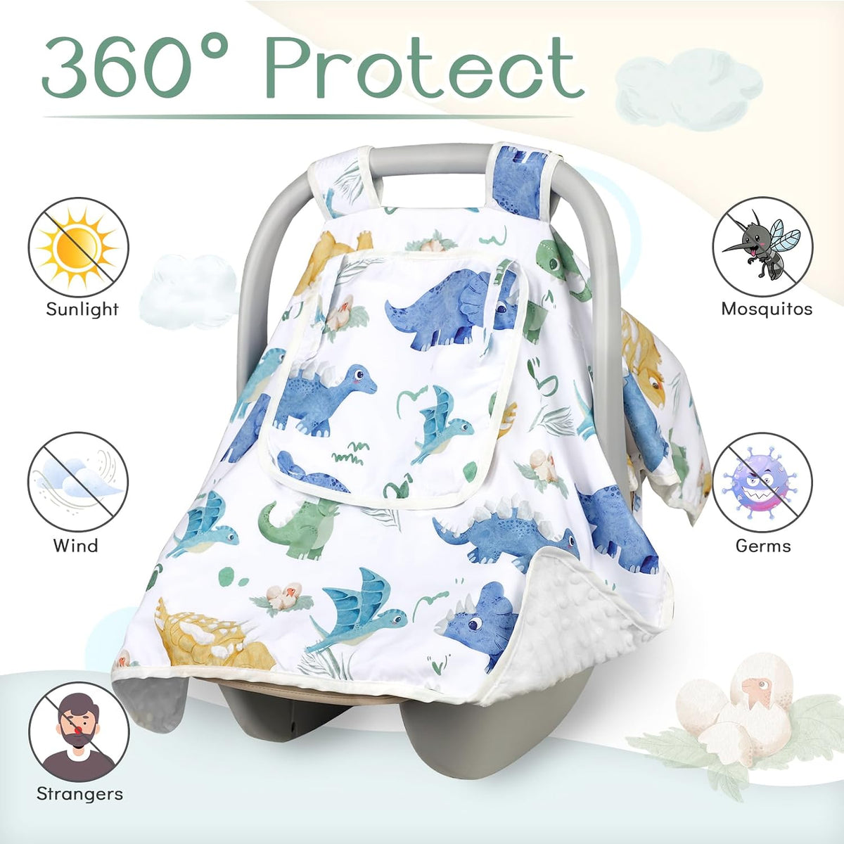 Baby Carseat Seat Cover Girls, Winter Carseat Canopy, Cozy & Warm Cover with Zipper Peep Windows, Infant Minky Carrier Cover, Soft Breathable, Baby Must Have, Retro Flower