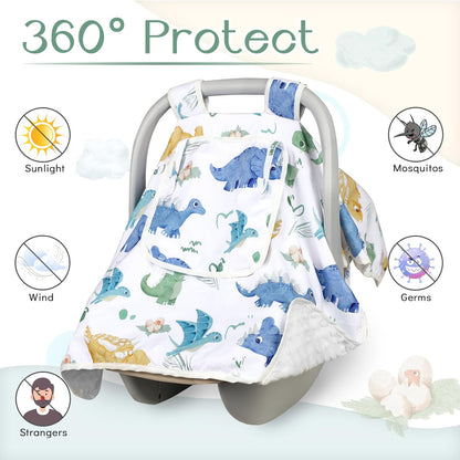 Baby Carseat Seat Cover Girls, Winter Carseat Canopy, Cozy & Warm Cover with Zipper Peep Windows, Infant Minky Carrier Cover, Soft Breathable, Baby Must Have, Retro Flower