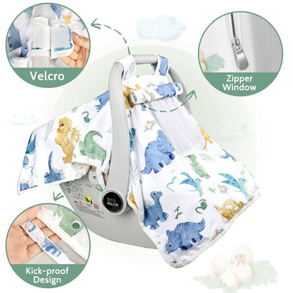 Baby Carseat Seat Cover Girls, Winter Carseat Canopy, Cozy & Warm Cover with Zipper Peep Windows, Infant Minky Carrier Cover, Soft Breathable, Baby Must Have, Retro Flower