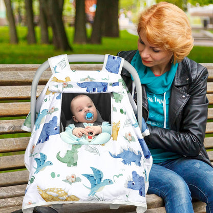 Baby Carseat Seat Cover Girls, Winter Carseat Canopy, Cozy & Warm Cover with Zipper Peep Windows, Infant Minky Carrier Cover, Soft Breathable, Baby Must Have, Retro Flower