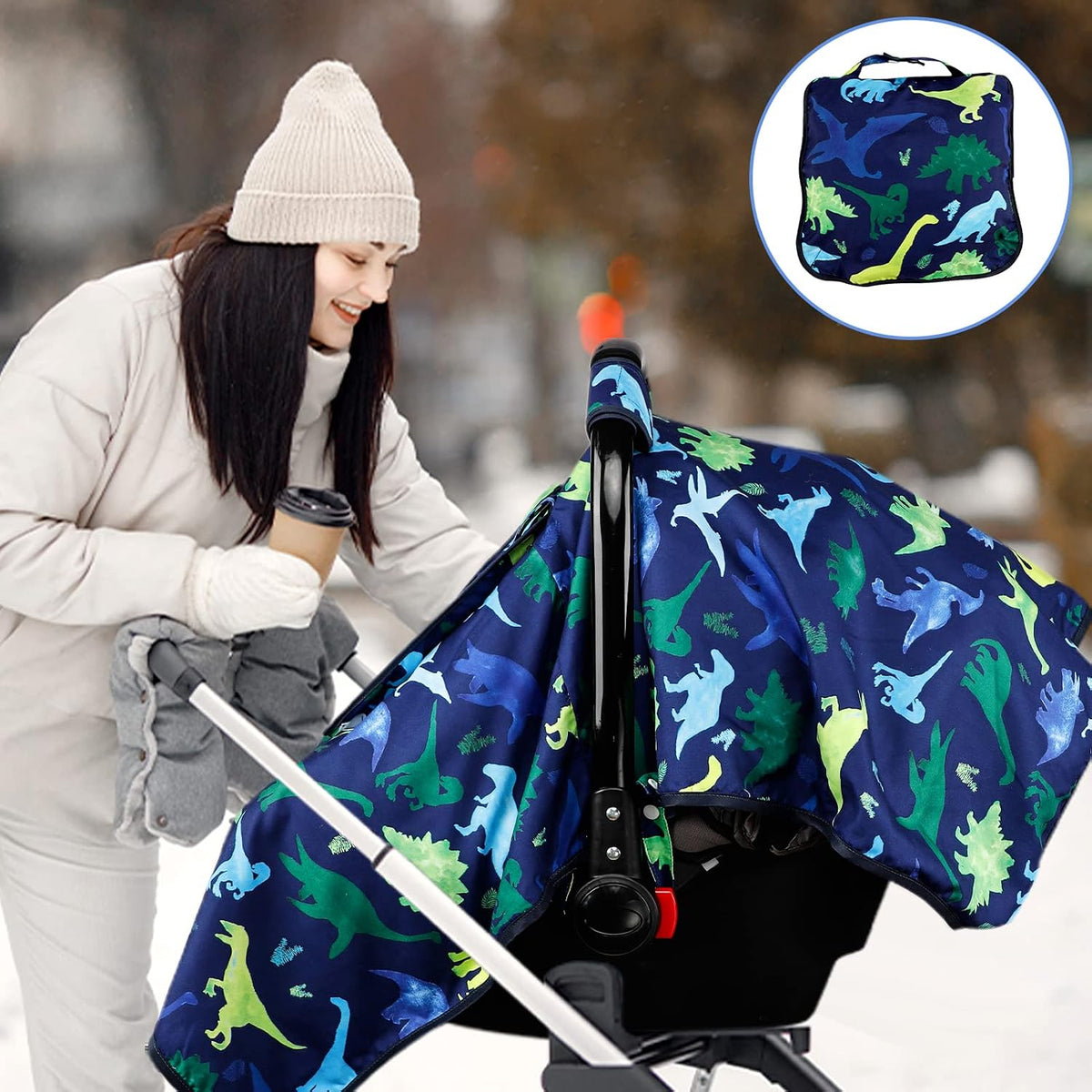 Baby Carseat Seat Cover Girls, Winter Carseat Canopy, Cozy & Warm Cover with Zipper Peep Windows, Infant Minky Carrier Cover, Soft Breathable, Baby Must Have, Retro Flower