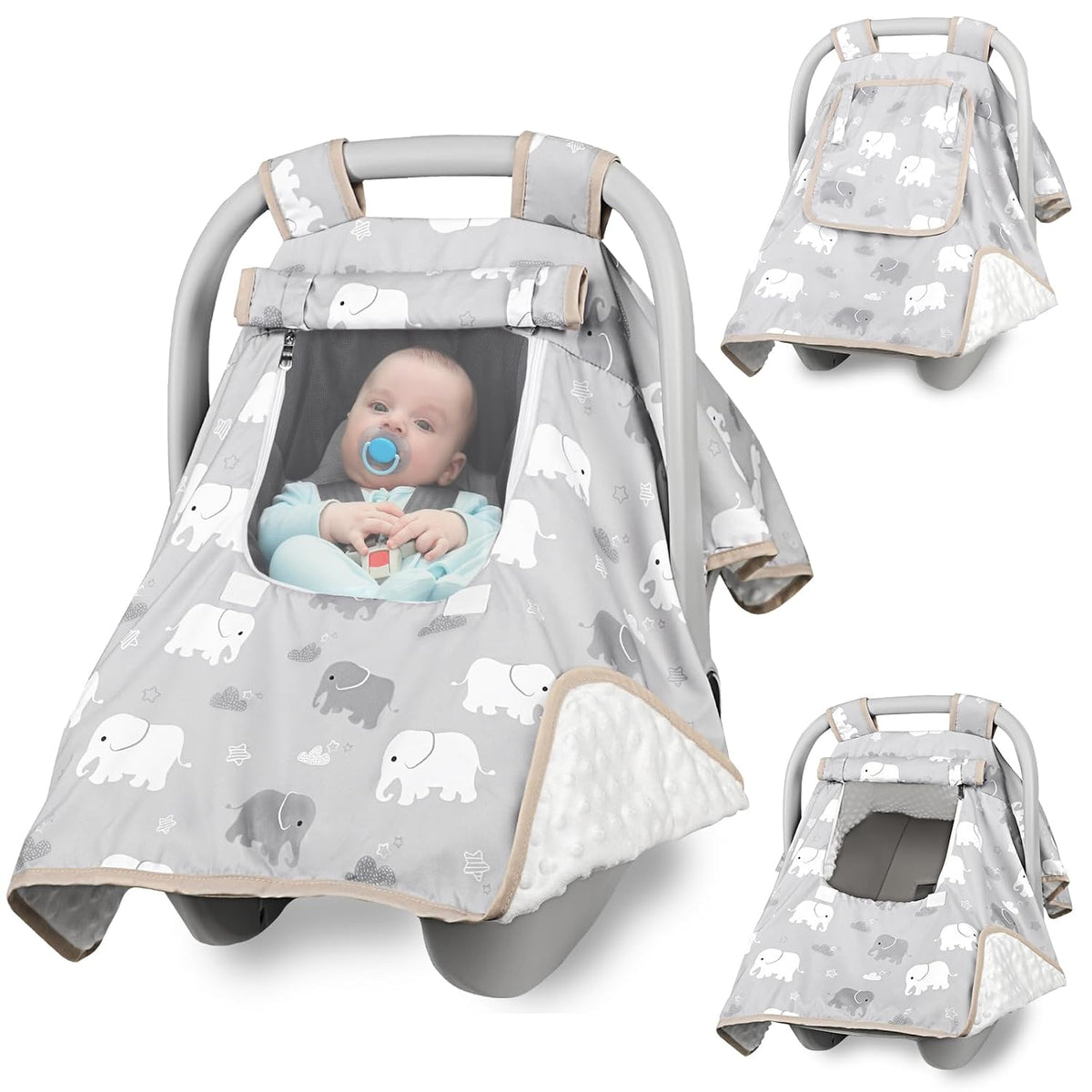 Baby Carseat Seat Cover Girls, Winter Carseat Canopy, Cozy & Warm Cover with Zipper Peep Windows, Infant Minky Carrier Cover, Soft Breathable, Baby Must Have, Retro Flower