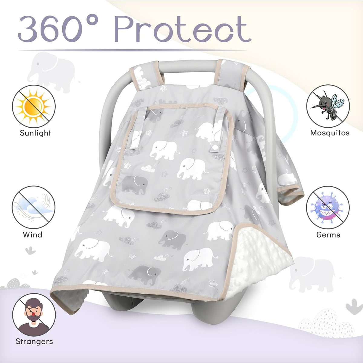 Baby Carseat Seat Cover Girls, Winter Carseat Canopy, Cozy & Warm Cover with Zipper Peep Windows, Infant Minky Carrier Cover, Soft Breathable, Baby Must Have, Retro Flower
