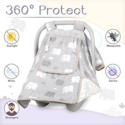 Baby Carseat Seat Cover Girls, Winter Carseat Canopy, Cozy & Warm Cover with Zipper Peep Windows, Infant Minky Carrier Cover, Soft Breathable, Baby Must Have, Retro Flower