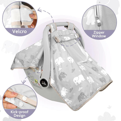 Baby Carseat Seat Cover Girls, Winter Carseat Canopy, Cozy & Warm Cover with Zipper Peep Windows, Infant Minky Carrier Cover, Soft Breathable, Baby Must Have, Retro Flower