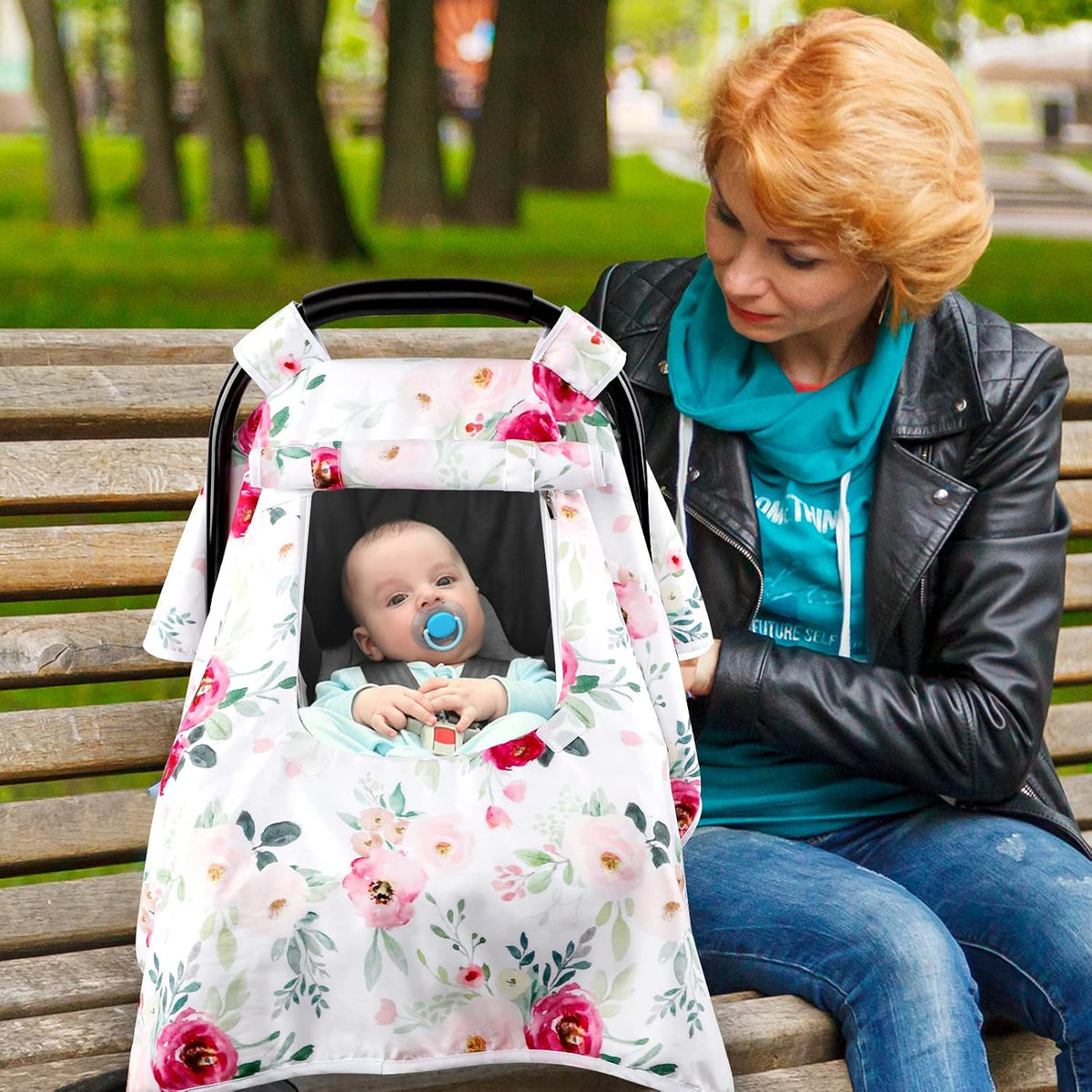 Baby Carseat Seat Cover Girls, Winter Carseat Canopy, Cozy & Warm Cover with Zipper Peep Windows, Infant Minky Carrier Cover, Soft Breathable, Baby Must Have, Retro Flower