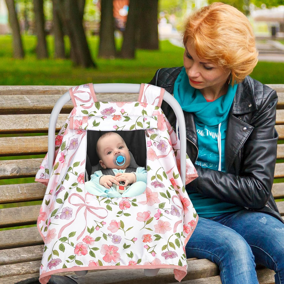 Baby Carseat Seat Cover Girls, Winter Carseat Canopy, Cozy & Warm Cover with Zipper Peep Windows, Infant Minky Carrier Cover, Soft Breathable, Baby Must Have, Retro Flower