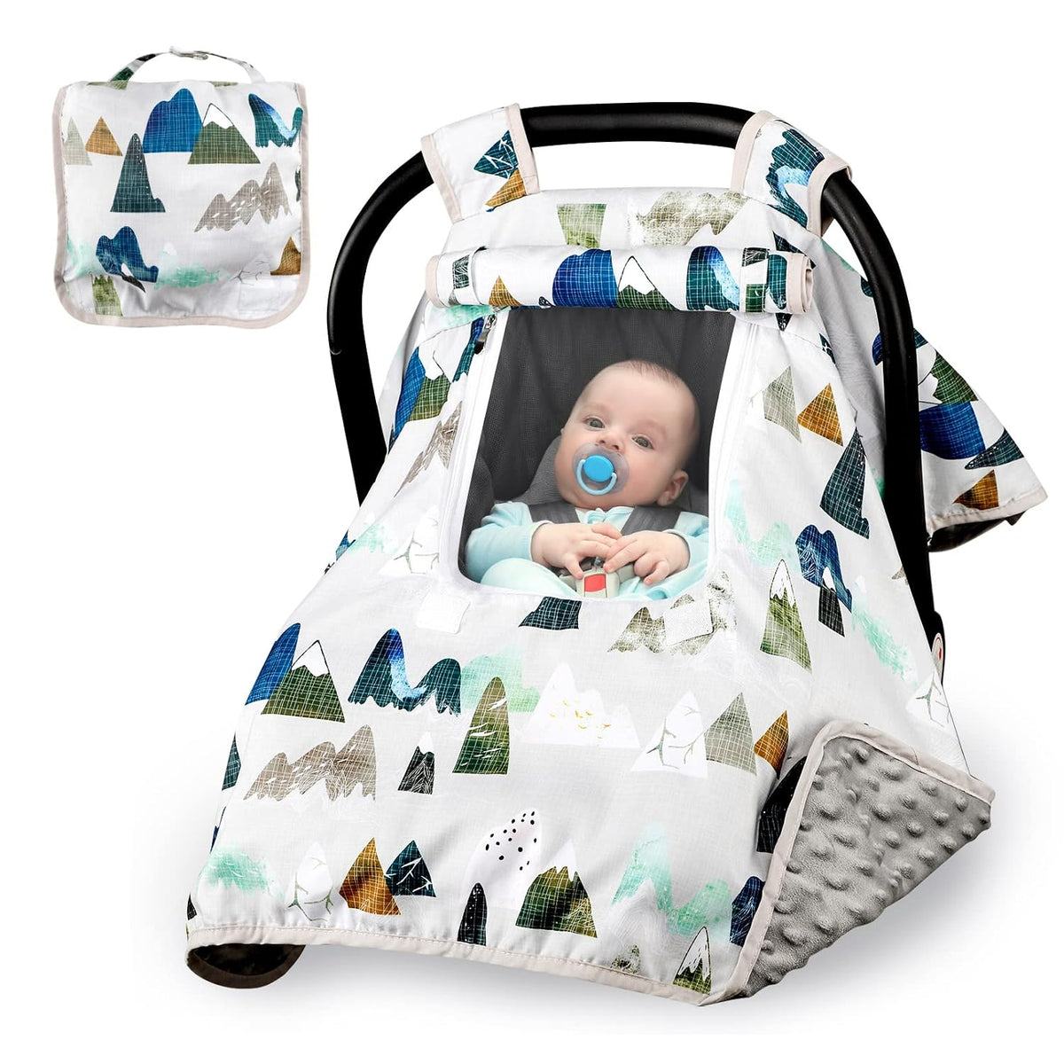 Baby Carseat Seat Cover Girls, Winter Carseat Canopy, Cozy & Warm Cover with Zipper Peep Windows, Infant Minky Carrier Cover, Soft Breathable, Baby Must Have, Retro Flower