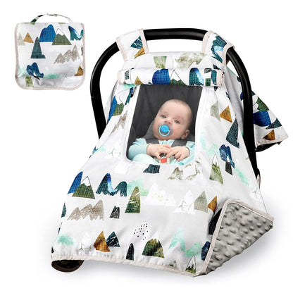 Baby Carseat Seat Cover Girls, Winter Carseat Canopy, Cozy & Warm Cover with Zipper Peep Windows, Infant Minky Carrier Cover, Soft Breathable, Baby Must Have, Retro Flower