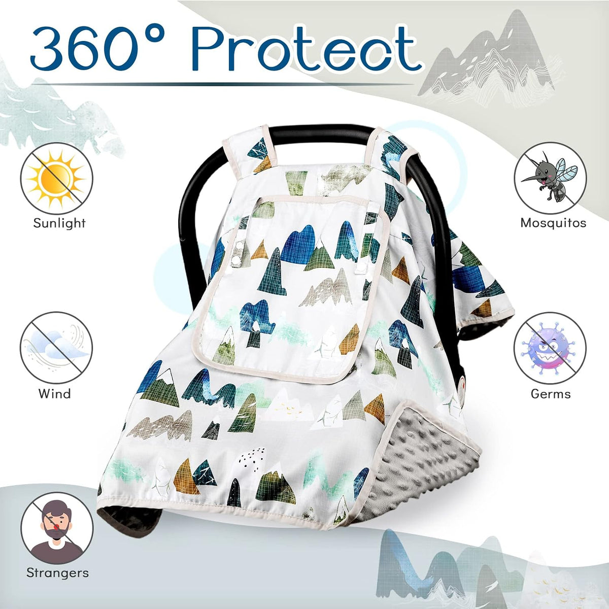 Baby Carseat Seat Cover Girls, Winter Carseat Canopy, Cozy & Warm Cover with Zipper Peep Windows, Infant Minky Carrier Cover, Soft Breathable, Baby Must Have, Retro Flower
