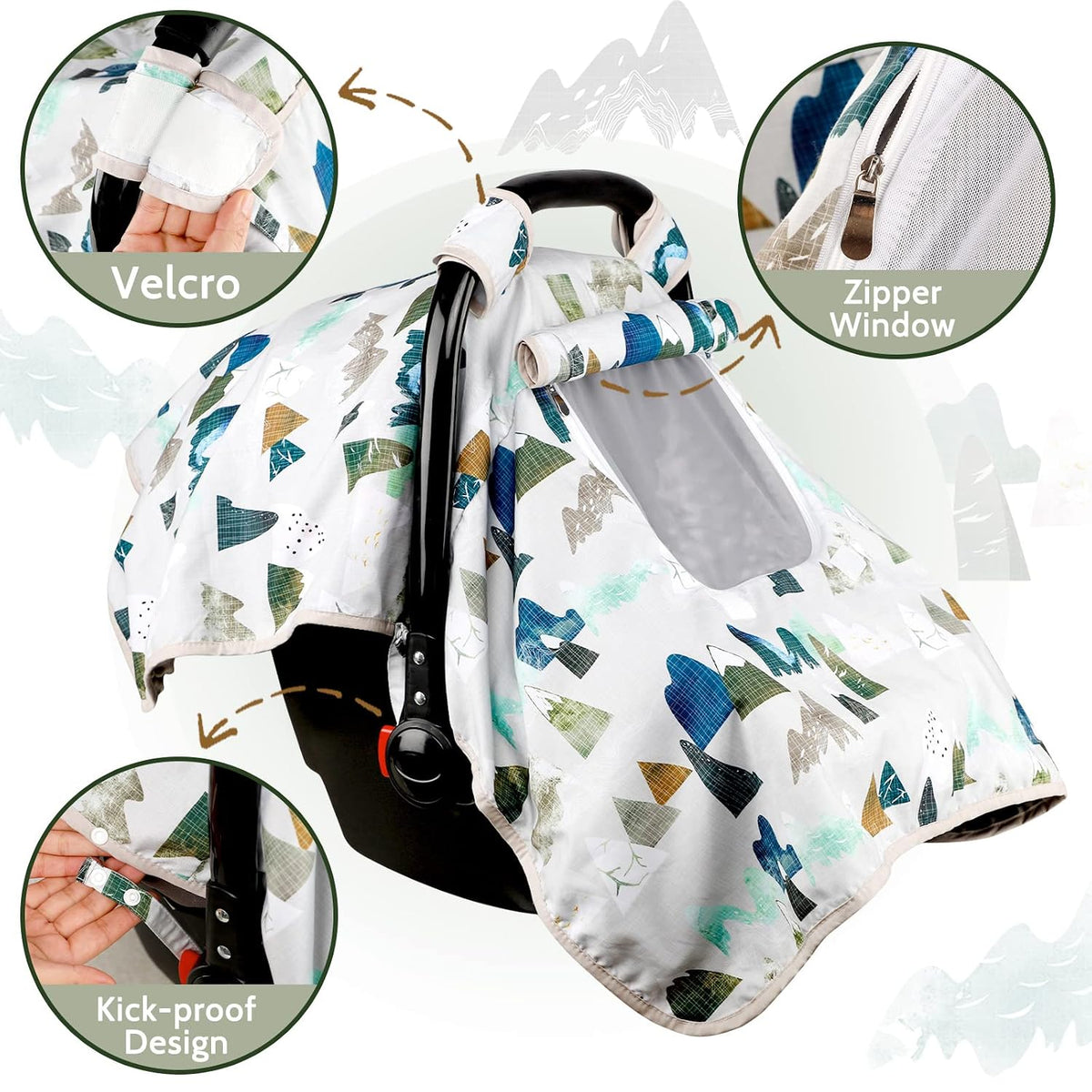 Baby Carseat Seat Cover Girls, Winter Carseat Canopy, Cozy & Warm Cover with Zipper Peep Windows, Infant Minky Carrier Cover, Soft Breathable, Baby Must Have, Retro Flower