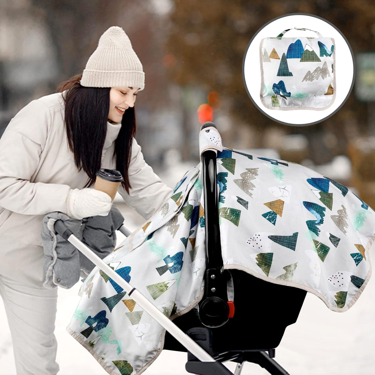 Baby Carseat Seat Cover Girls, Winter Carseat Canopy, Cozy & Warm Cover with Zipper Peep Windows, Infant Minky Carrier Cover, Soft Breathable, Baby Must Have, Retro Flower