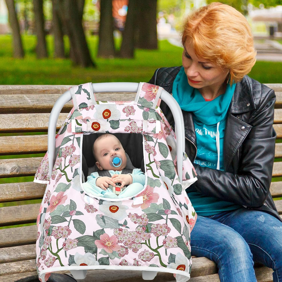 Baby Carseat Seat Cover Girls, Winter Carseat Canopy, Cozy & Warm Cover with Zipper Peep Windows, Infant Minky Carrier Cover, Soft Breathable, Baby Must Have, Retro Flower