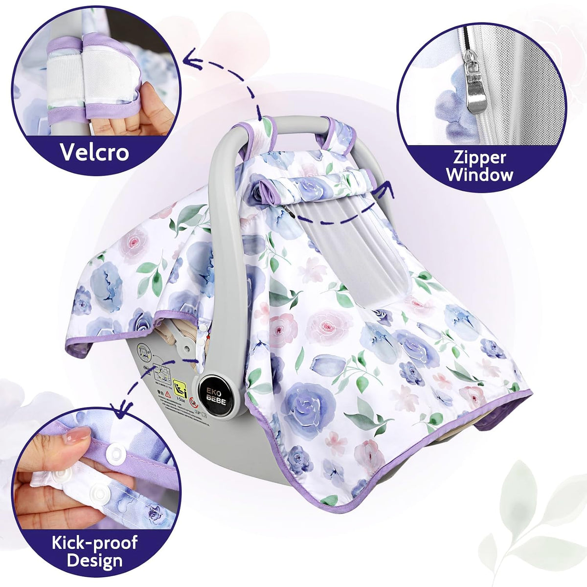 Baby Carseat Seat Cover Girls, Winter Carseat Canopy, Cozy & Warm Cover with Zipper Peep Windows, Infant Minky Carrier Cover, Soft Breathable, Baby Must Have, Retro Flower
