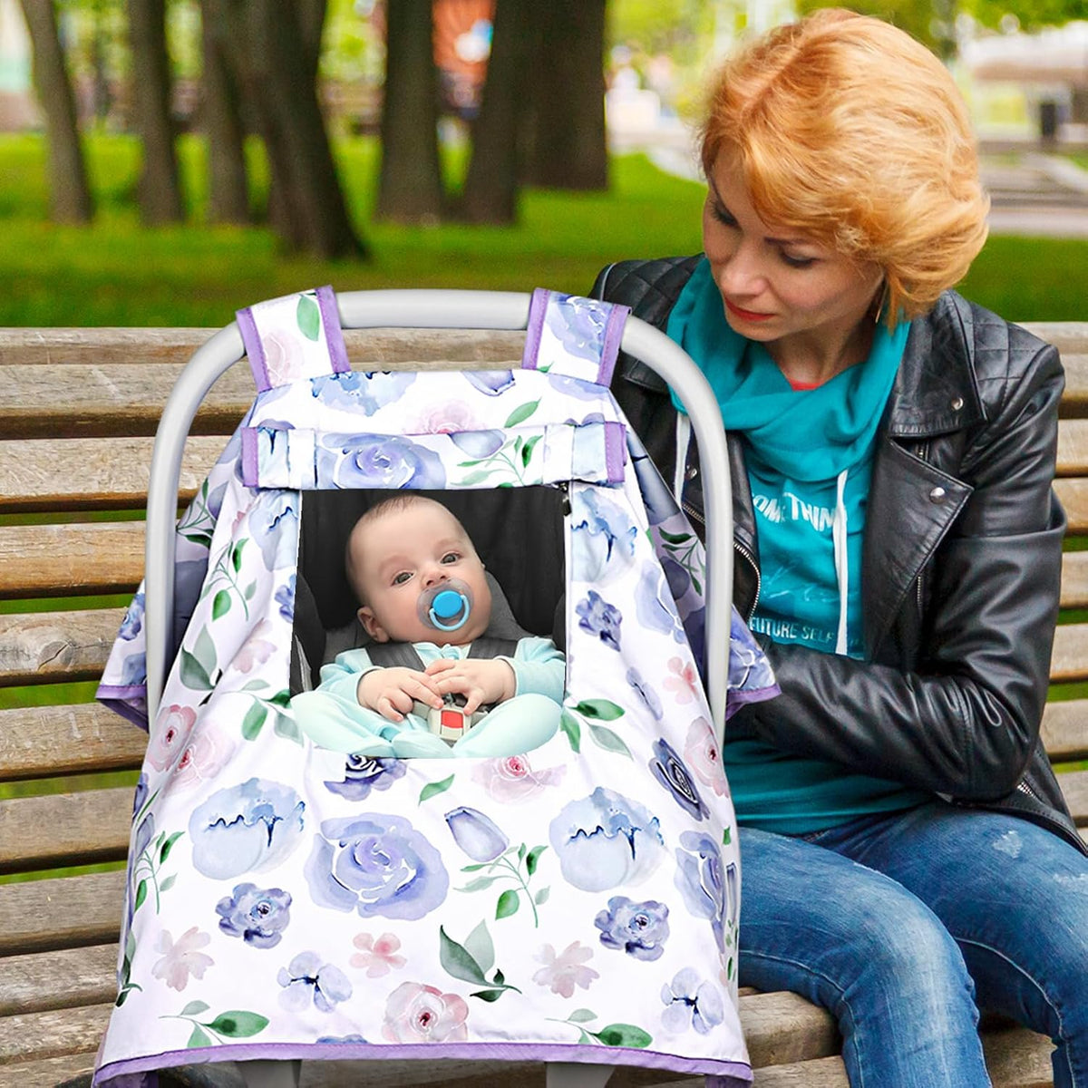 Baby Carseat Seat Cover Girls, Winter Carseat Canopy, Cozy & Warm Cover with Zipper Peep Windows, Infant Minky Carrier Cover, Soft Breathable, Baby Must Have, Retro Flower