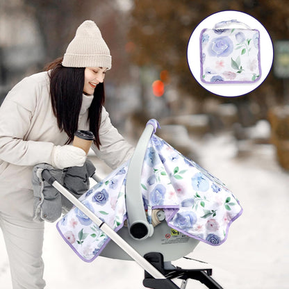 Baby Carseat Seat Cover Girls, Winter Carseat Canopy, Cozy & Warm Cover with Zipper Peep Windows, Infant Minky Carrier Cover, Soft Breathable, Baby Must Have, Retro Flower