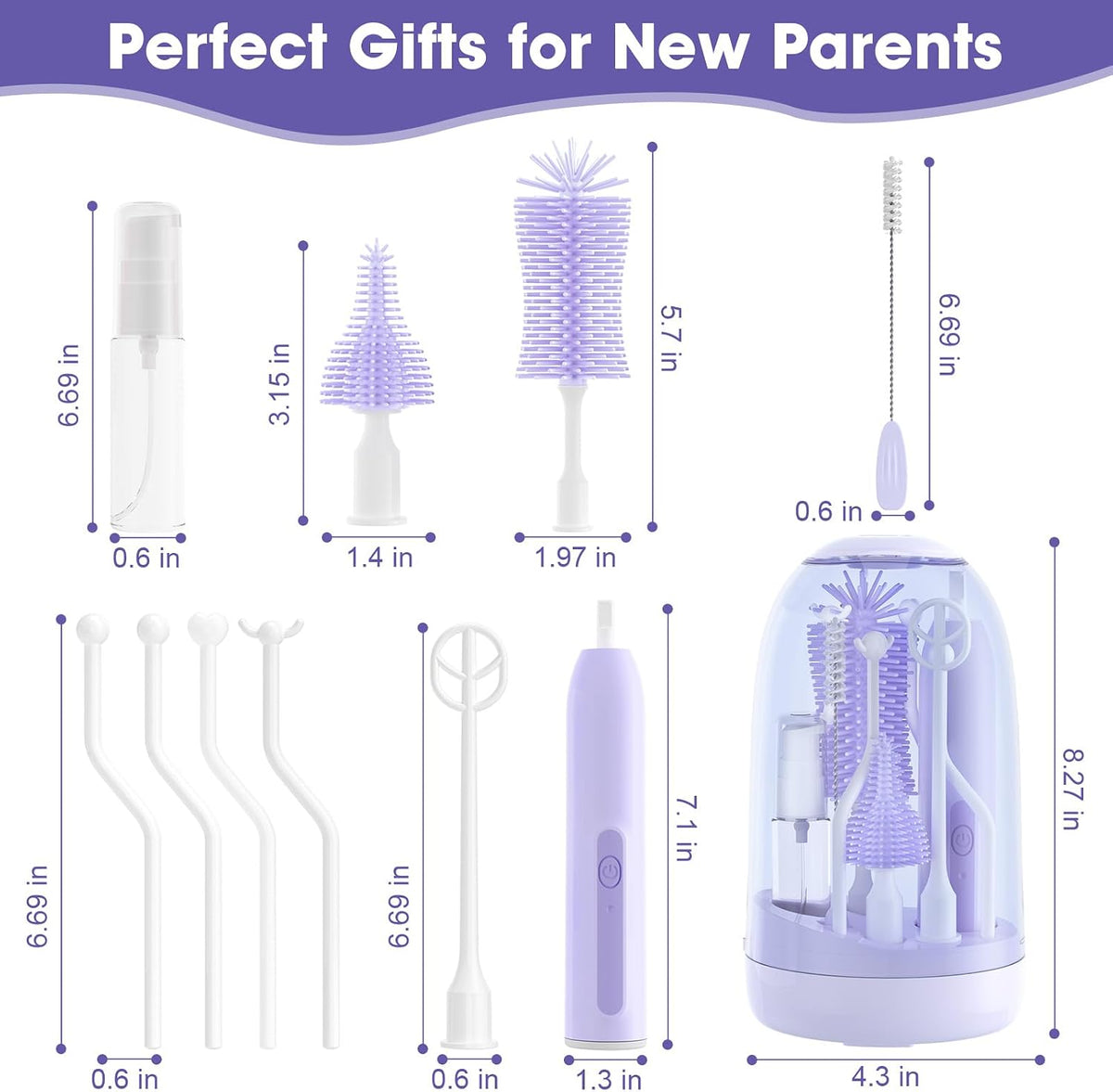 Electric Bottle Brush Cleaner,Electric Baby Bottle Brush Cleaner with Silicone Nipple&Straw Brush,Soap Dispenser,Drying Rack-Waterproof,Long Battery Life,Travel Bottle Cleaner Kit for Babies