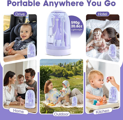 Electric Bottle Brush Cleaner,Electric Baby Bottle Brush Cleaner with Silicone Nipple&Straw Brush,Soap Dispenser,Drying Rack-Waterproof,Long Battery Life,Travel Bottle Cleaner Kit for Babies