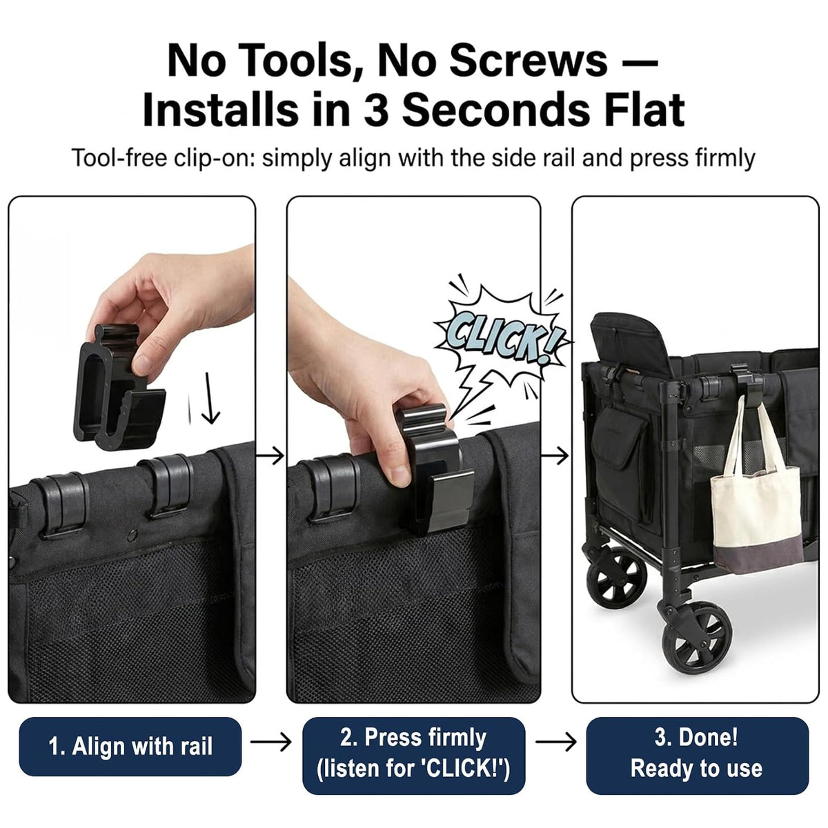 2PCS Multipurpose Side Hooks Universal Wagon Accessories with 30 kg Load Capacity for Balance Bikes & Bags, Space-Saving Travel Organizer for All Wagon Stroller, Suitable for Travel and Daily Use