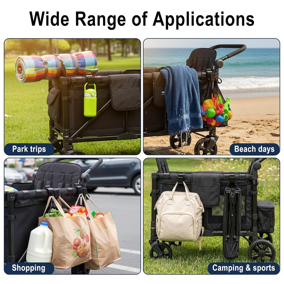 2PCS Multipurpose Side Hooks Universal Wagon Accessories with 30 kg Load Capacity for Balance Bikes & Bags, Space-Saving Travel Organizer for All Wagon Stroller, Suitable for Travel and Daily Use