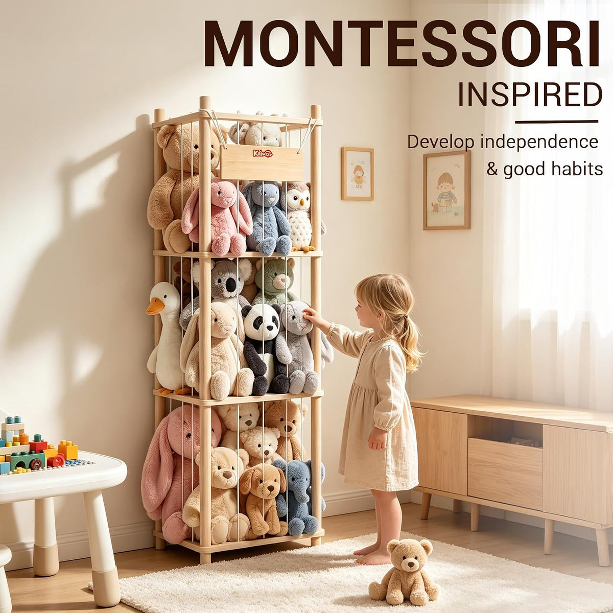 Kids Large Stuffed Animal Storage & Plush Toy Organizer, 53.15" H