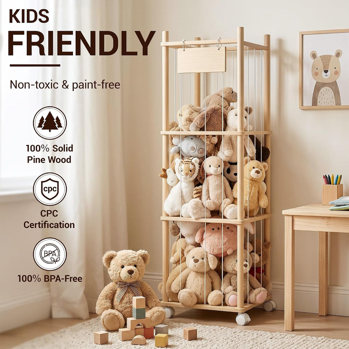 Kids Large Stuffed Animal Storage & Plush Toy Organizer, 53.15" H