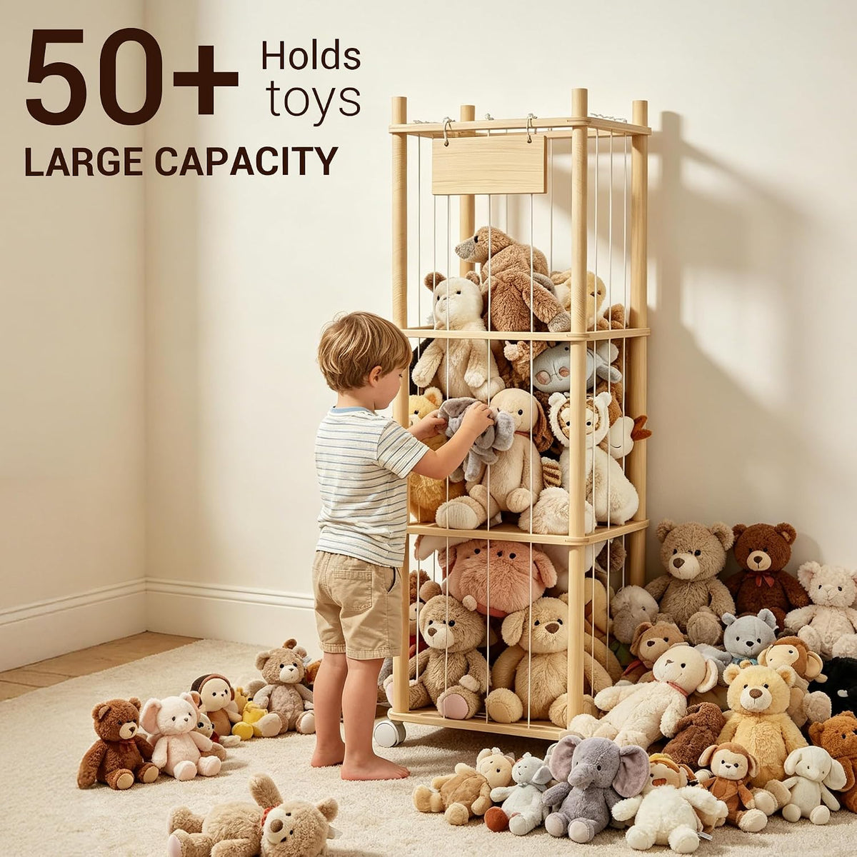 Kids Large Stuffed Animal Storage & Plush Toy Organizer, 53.15" H